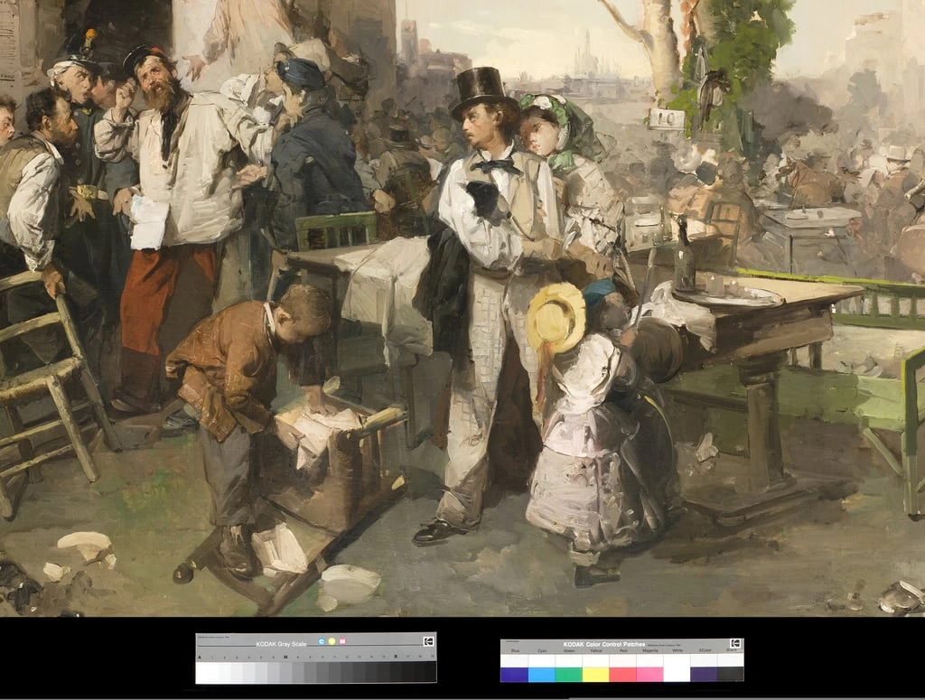L'arrivo del bollettino di Villafranca - Fondazione Cariplo, Gallerie di Piazza Scala, dettaglio